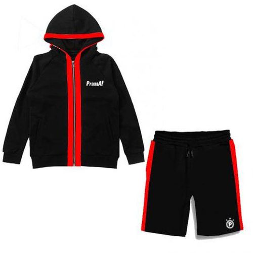 Praaaaempire Black Hoodie With Red Stripes And Shorts