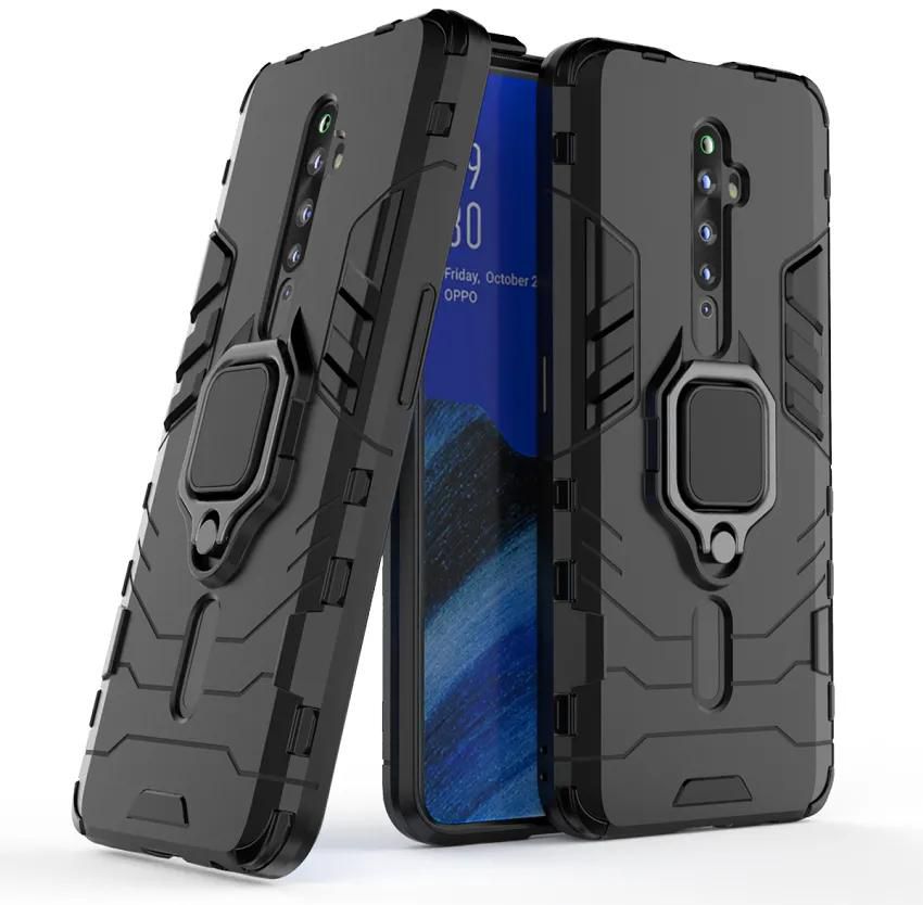 Phone Case for OPPO Reno 2F / Reno2 F 6.5'', Armor TPU+PC Heavy Duty Metal Ring Grip Kickstand Black for OPPO Reno 2F / Reno2 F 6.5inch
