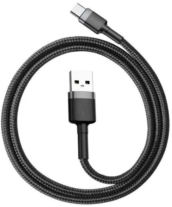Baseus cafule Cable USB to Type C, 2A, 2m - Grey-Black - CATKLF-CG1