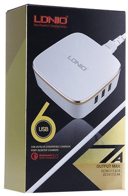 LDNIO 6 Ports 7A USB Auto ID Qualcomm 2.0 Desktop Charger (White)