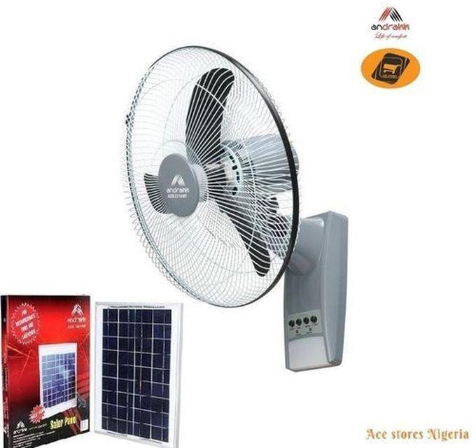 Andrakk Rechargeable 16'' Wall Fan With Remote + Free Solar Panel