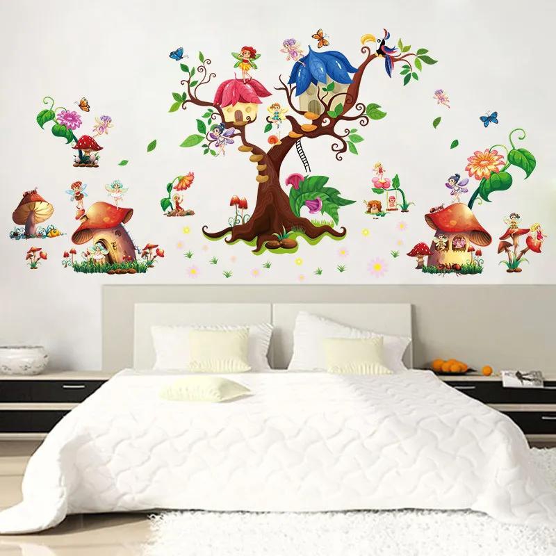 Butterfly Elf Cartoon wall stickers cute children's room bedroom romantic decoration self-adhesive flower Fairy stickers