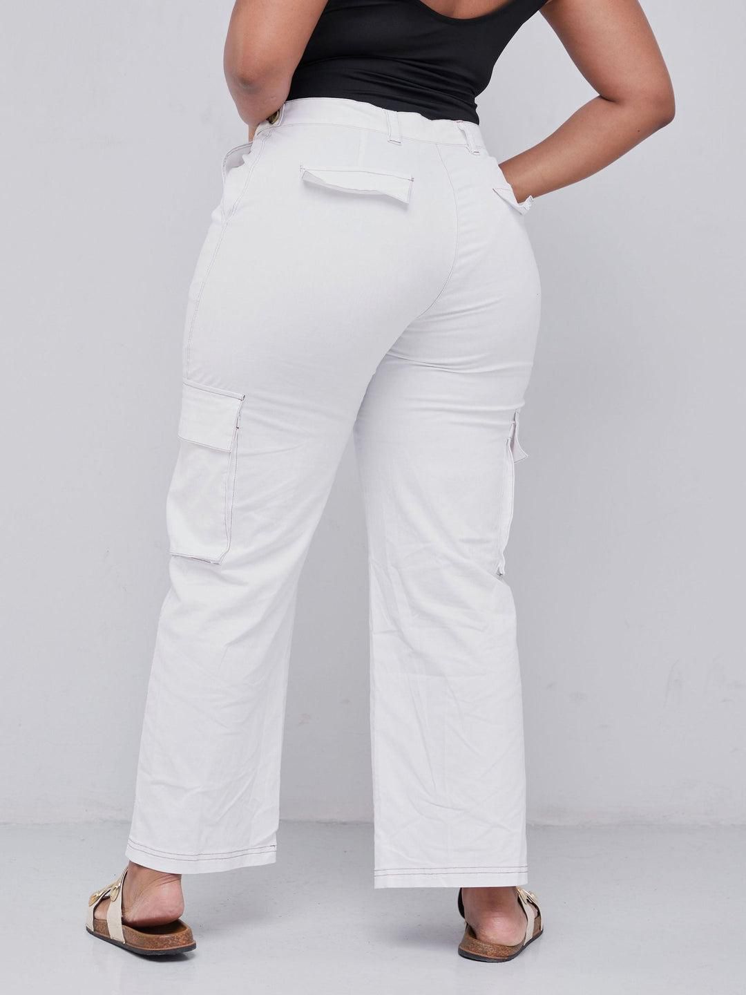 Lola White Wide Leg Flap Pocket Cargo Pants - White