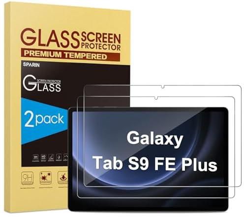SPARIN Tempered Glass Screen Protector for Samsung Galaxy Tab S9 Plus/Tab S9 FE Plus, Pack of 2 Protective Film for Samsung Tab S9+ / Tab S9 FE+ 9H Hardness Protective Glass with Frame Installation