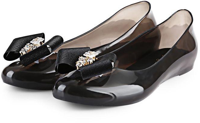 Fashion Sweet Jelly Bowknot Rhinestone Embellishment Ladies Slip On Shoes(Black)