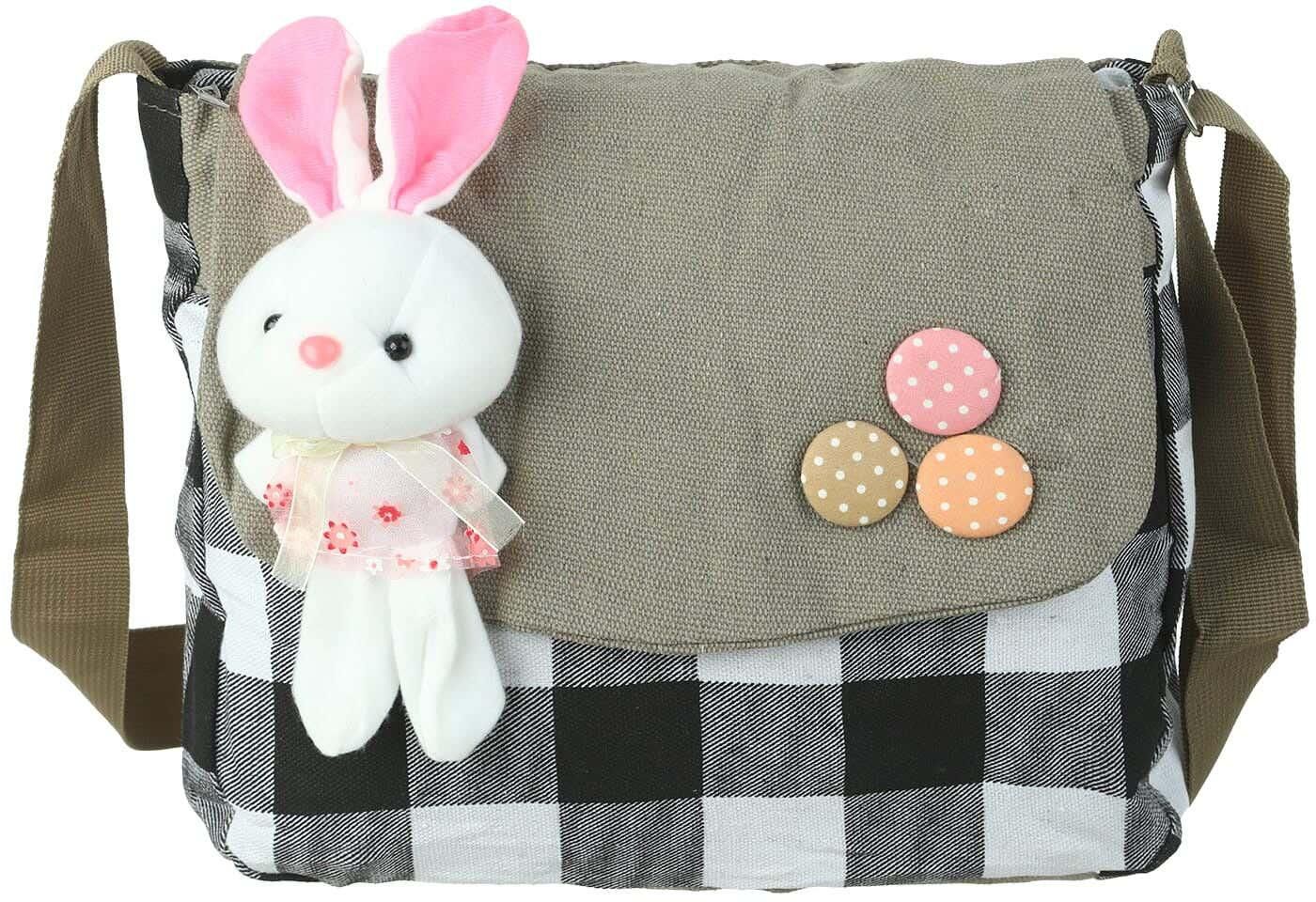 Get Fabric Shoulder Bag Rabbit Shaped for Girls, 1 Zipper, 30 cm - Multicolor with best offers | Raneen.com