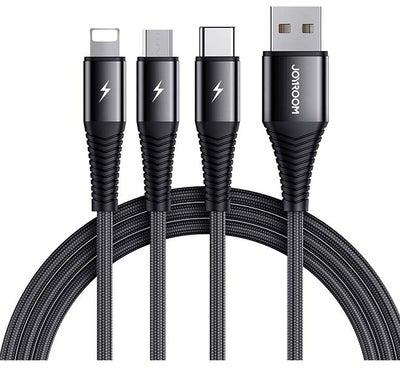 Fast Charging Braided 3 In 1 USB Cable Black