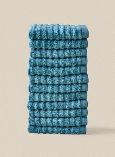 12 Piece Bathroom Towel Set - 450 GSM 100% Cotton Ribbed - 12 Face Towel - Blue Color - Highly Absorbent - Fast Dry
