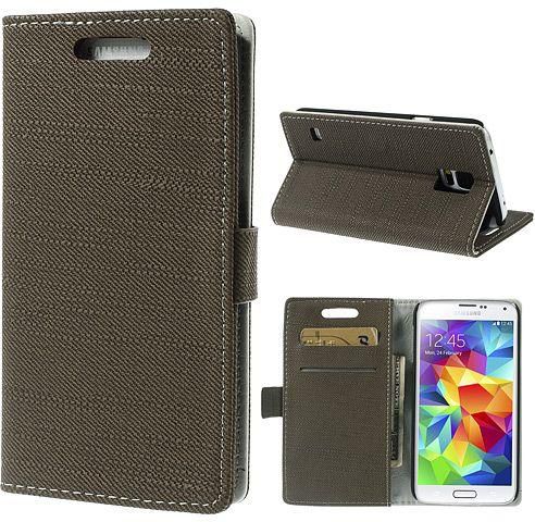 Cloth Texture Wallet Leather Stand Case Cover & Screen Guard for Samsung Galaxy S5 SV G900 [Coffee]