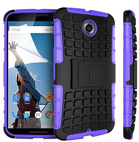 Tough Shockproof Heavy Duty Kick Stand Armor Case Cover for Google Nexus 6-Purple