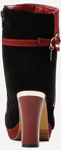KAIGUAN Side Strass Heeled Ankle Boots - Black & Burgundy