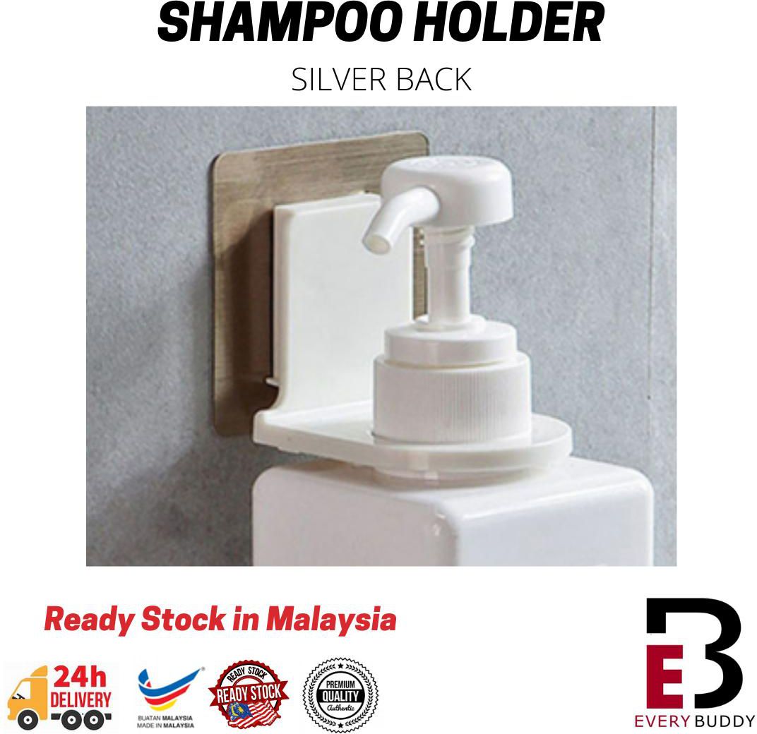 Silver Back Bathroom Shampoo Holder Wall Mounted Self Hanging Hooks No Drill