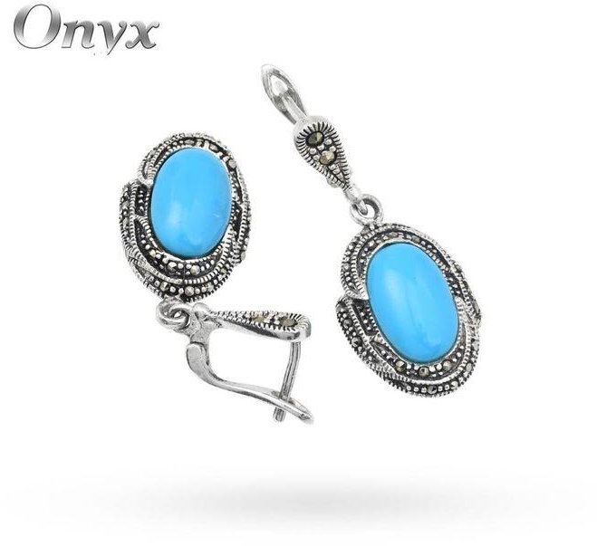 Light Blue Marcasite Earring For Women, Silver 925