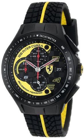 Scuderia watch black with yellow rubber strap.