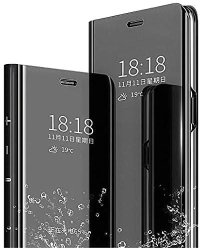 SEAHAI Case for Xiaomi Redmi Note 12 4G / Redmi Note 12S, Smart Flip Clear View Translucent Standing Cover Auto Sleep & Wake Up Mirror Plating Full Protective Shockproof Case - Black