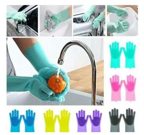 Generic 2 Silicon Dish-Washing Kitchen Gloves