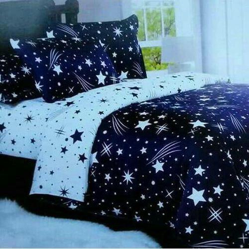 Generic 1 Duvet, 1 Bedsheet, 2 Pillowcases - Blue & White with Star Print.
