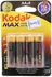 Kodak Max Alkaline Batteries Kaa-4 Kodak