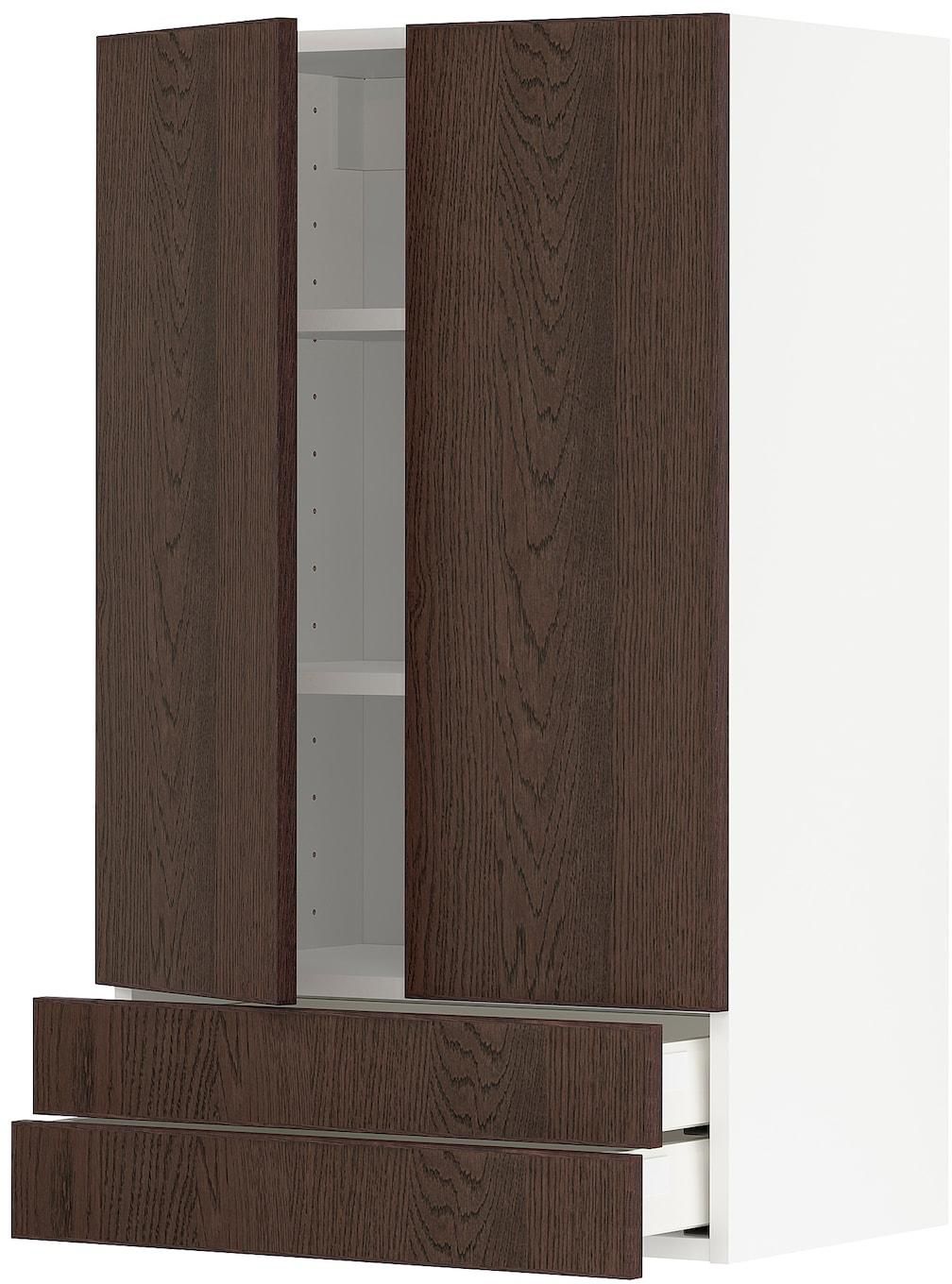 METOD / MAXIMERA Wall cabinet w 2 doors/2 drawers - white/Sinarp brown 60x100 cm