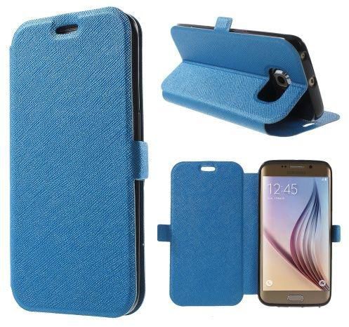 Cross Grain Stand Leather Case for Samsung Galaxy S6 Edge G925 - Blue