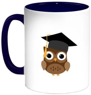 Graduated Owl Printed Ceramic Coffee Mug Dark Blue/Brown/Grey 325ml (VTX-687)