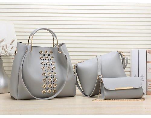 Generic Ladies 3 in 1 Handbag fashionable full Set -grey