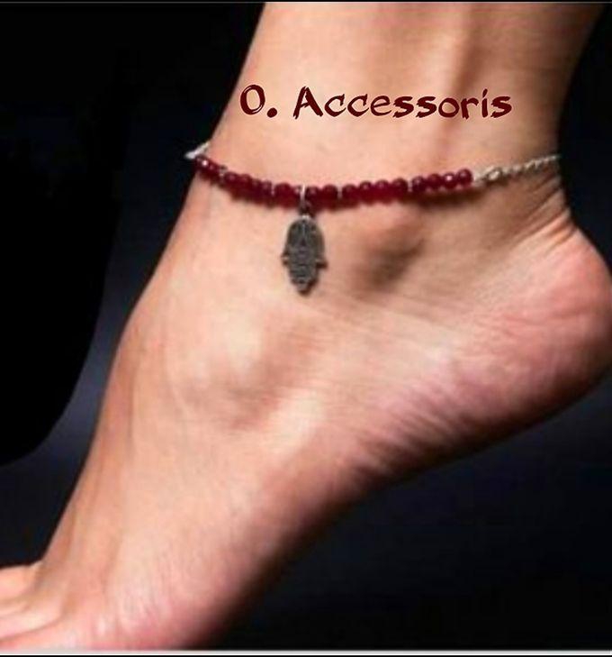O Accessories Anklet Cryatal Dark Red _silver Hand _silver Chain
