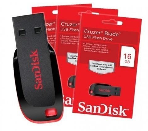 SanDisk Cruzer Blade USB Flash Drive, USB 2.0, 16GB - Black & Red