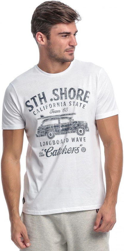 South Shore Optic White Cotton Round Neck T-Shirt For Men