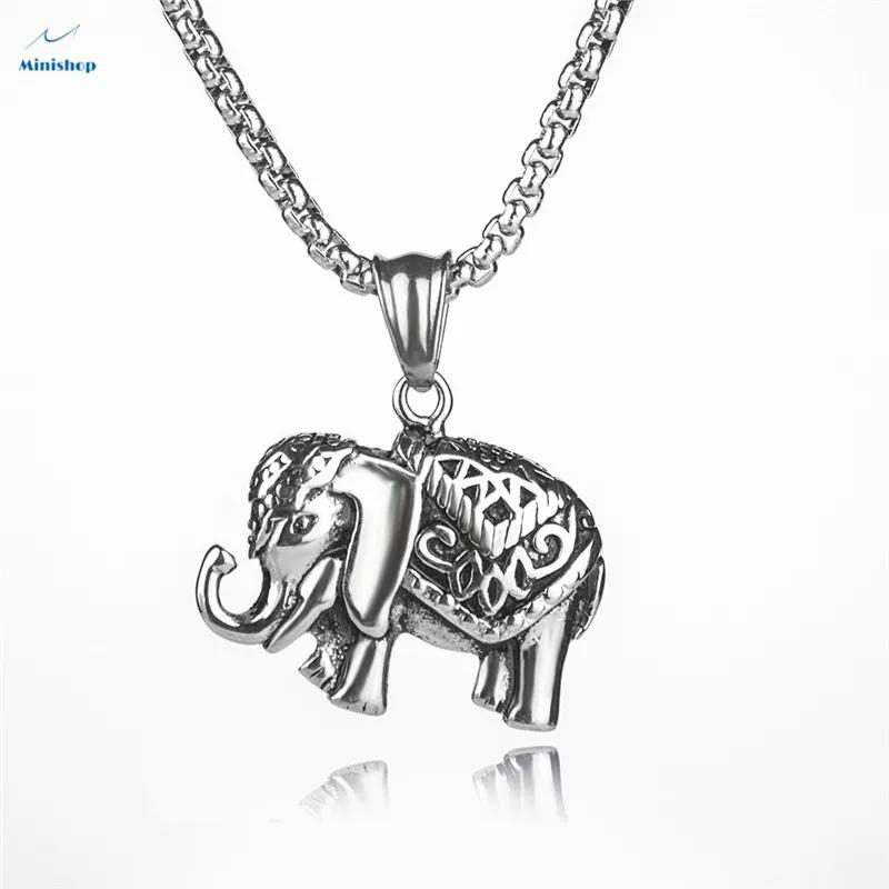 Men New Fashion Thailand Elephant Necklace  Personality Retro Punk Jewelry Stainless Steel Chain