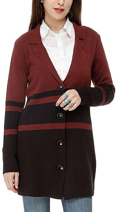 Bella Donna Burgundy And Black Knitwear Twinset Jacket With Matching Top-Burgundy