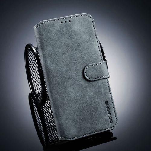 DG.MING Retro Oil Side Horizontal Flip Case For OnePlus 6T, With Holder & Card Slots & Wallet (Grey)