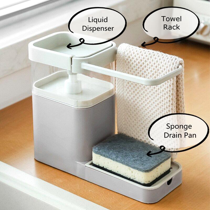 2-in-1 Dishwashing Liquid Dispenser Kitchen Detergent Storage (4 Colors)