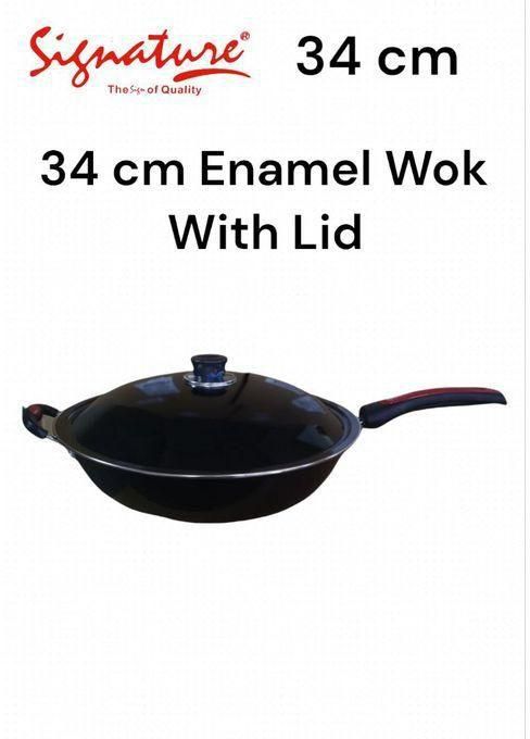 Signature Non-Stick Wok Deep Frying Pan With METAL Lid Cover. 34CM