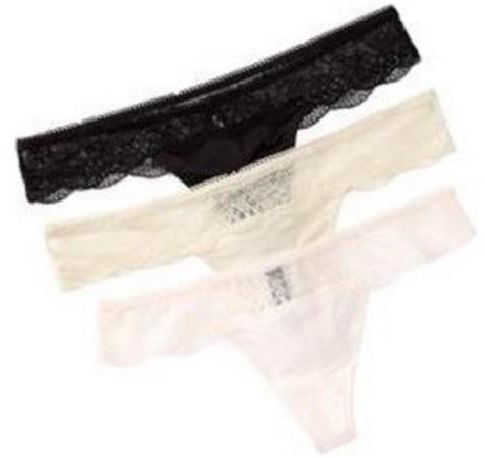 Pack of 3 Lace Solid Thong Panty Black Angora Rosewater SMALL