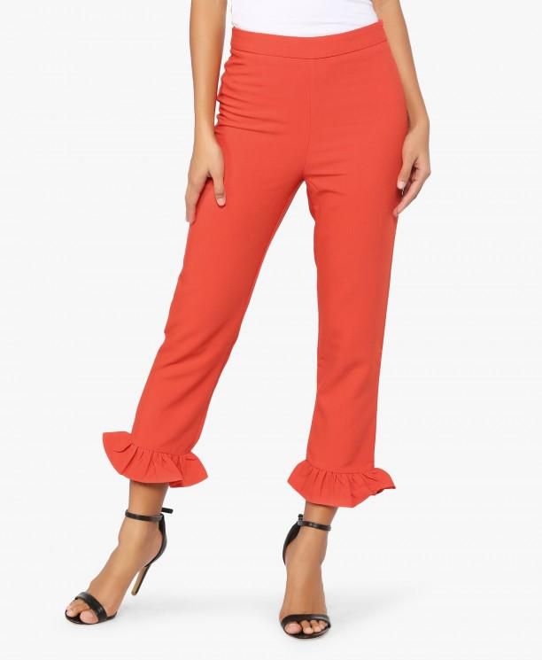 Brick Red Frill Bottom Trousers