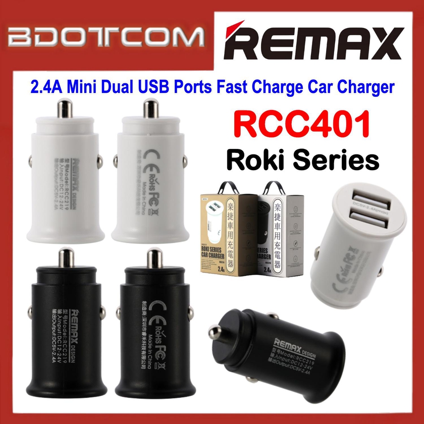 Remax RCC219 Roki Series 2.4A Mini Dual USB Ports Fast Charge Car Charger for Samsung