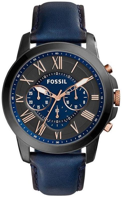 Fossil Men Grant Chronograph Leather Watch FS5061(Navy Blue)