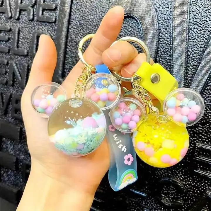 Key Holders Creative Cute Floating Liquid Keychains For Bag Car Acrylic Key chain Cartoon Liquid Keychain