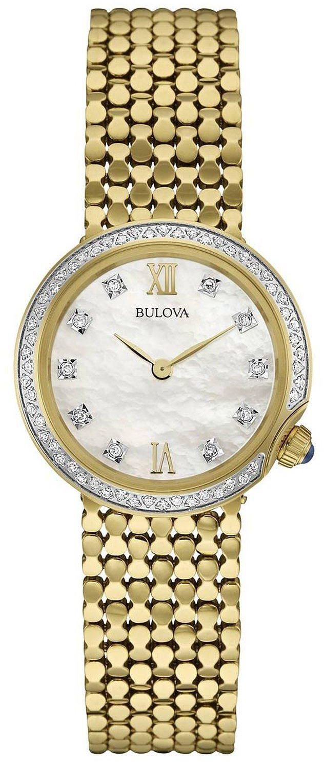 Bulova Women's Maiden Lane Diamond Accented White MOP Dial Yellow Golden Bracelet