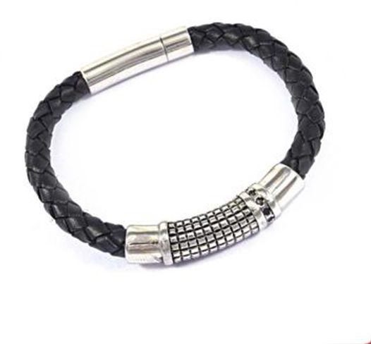 Bracelet for Men by MG , Leather , Black , ARTS-00527