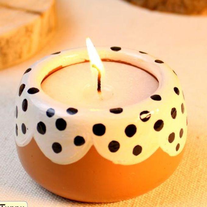 Handmade Pottery Pot Candle - Off Whit
