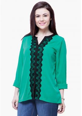 Faballey Curve Lace Delight Blouse Green XL