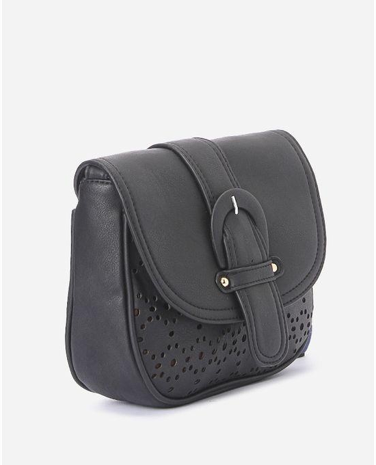 Style Europe Cut Out Leather Cross Bag - Black
