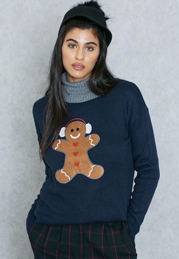 Gingerbread Man Embroidered Sweater