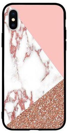 Protective Case Cover For Apple iPhone X Golden Pink White Marble