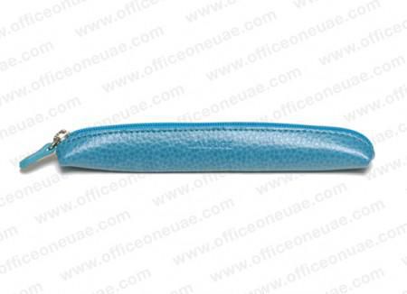 Laurige Mini Leather Pen Holder with Zipper, Turquoise