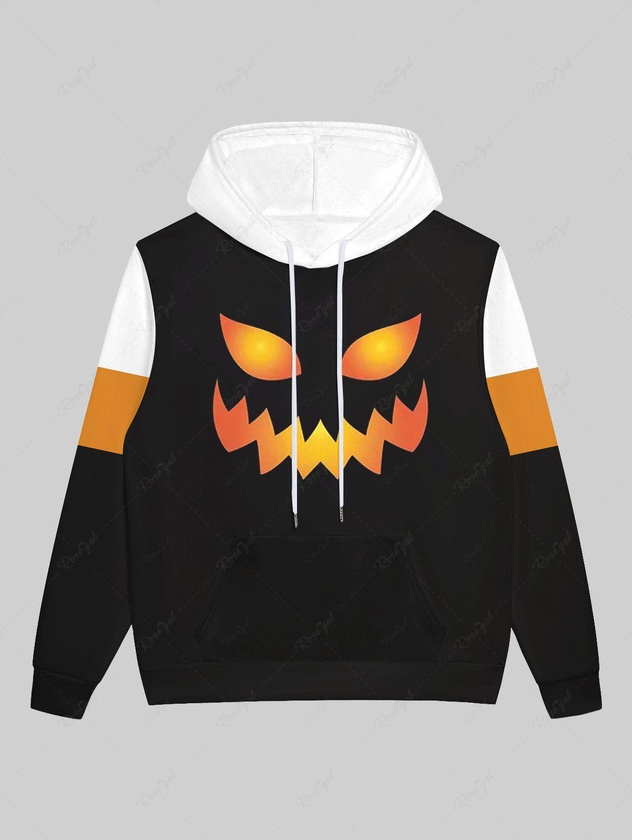 Gothic Halloween Smile Colorblock Print Fleece Lining Hoodie For Men - 5xl