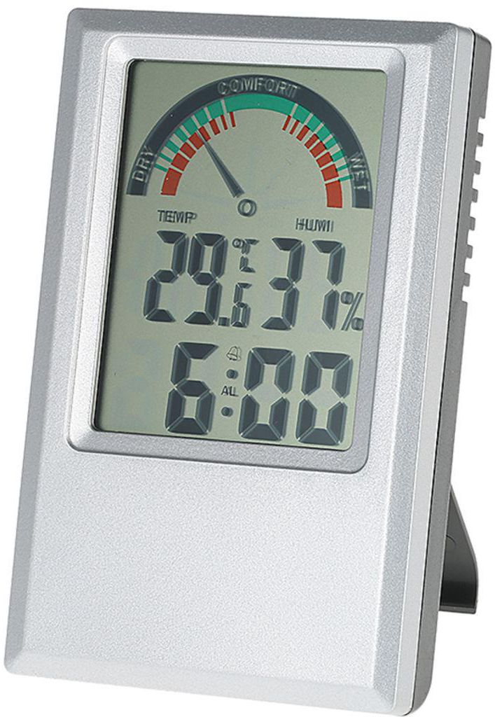 Digital Temperature Humidity Meter Alarm Clock Silver
