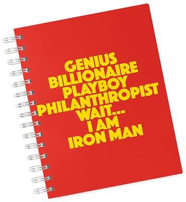 دفتر ملاحظات بورق مقوى مقاس A4 بطبعة اقتباس "Genius Play Boy" لشخصية آيرون مان أحمر